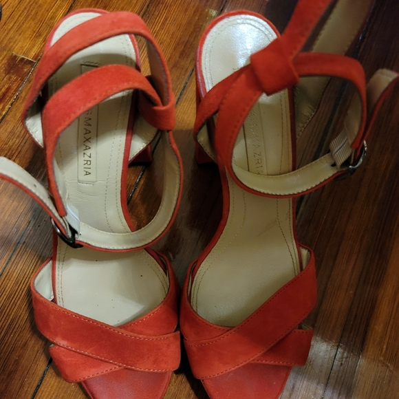 BCBGMAXAZRIA Red Suede Ankle Strap High Heel Shoes - Picture 3 of 9